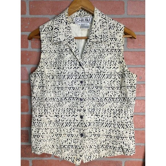 Vintage Carlisle Women Printed Sleeveless Button-Up Top/Vest & Shorts Set Size 8 - Picture 2 of 10